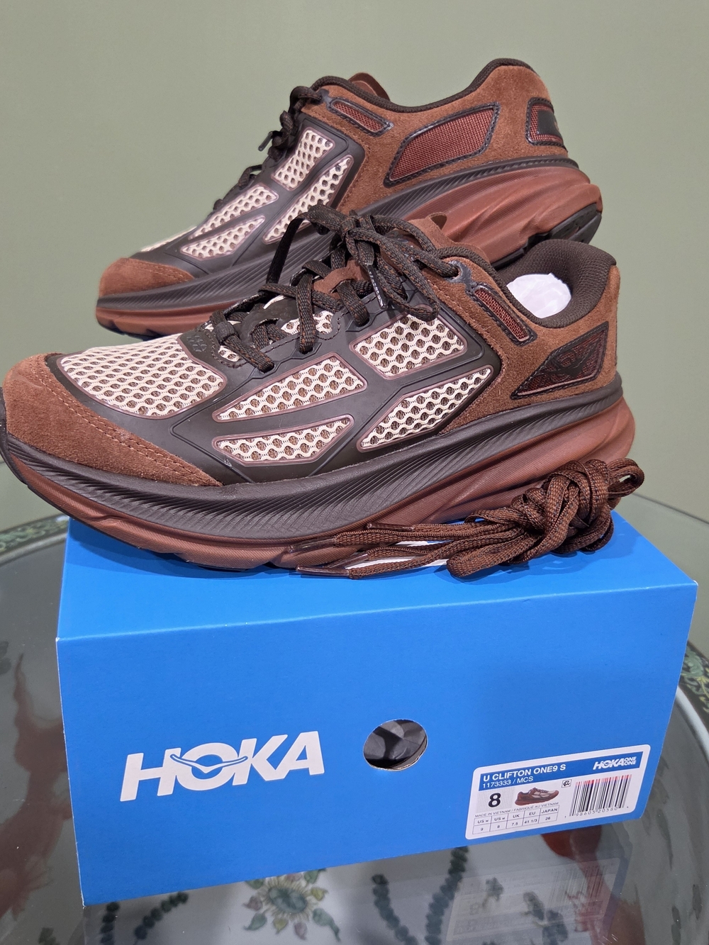 Hoka Brown and Tan Mesh Suede Running Shoes